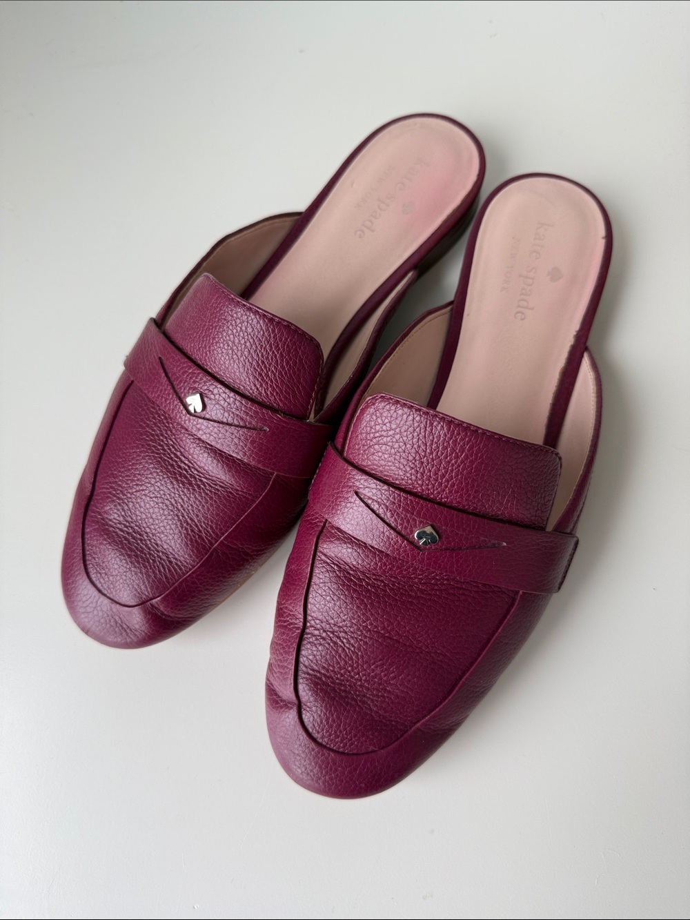kate spade Burgundy Pebble Leather Slide Mules